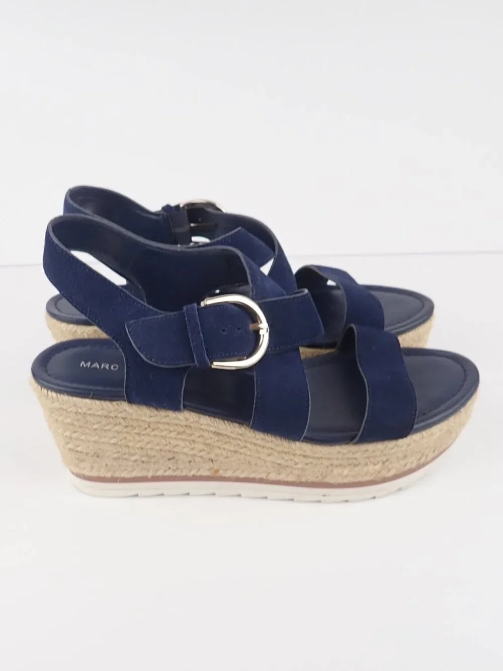 Marc Fisher Mfzaine Women's 8.5 M Navy Blue Suede Espadrille Wedge Heel Sandals